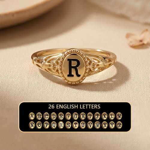 1pc vintage oval name 26 letter birth flower constellation womens ring trendy classic exquisite letter combination design unisex daily party wear gift for him her