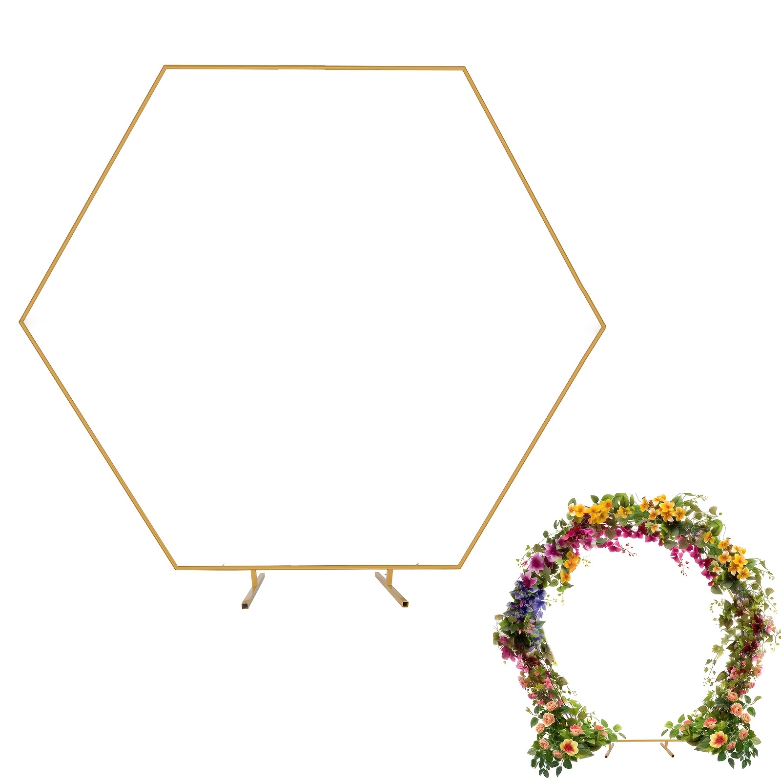 Golden Hexagon Wedding Arch 2mx2m/6.56ftx6.56ft, Metal Frame Stand With Base, Reusable Backdrop For Ceremony Birthday Baby Shower Garden, Flower Balloon Holder For Photo Centerpiece Indoor Outdoor Use