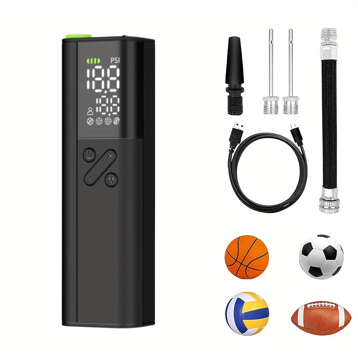 Inflador de Balones Eléctrico Portátil con Funciones Inteligentes, Luz LED, Manómetro P...