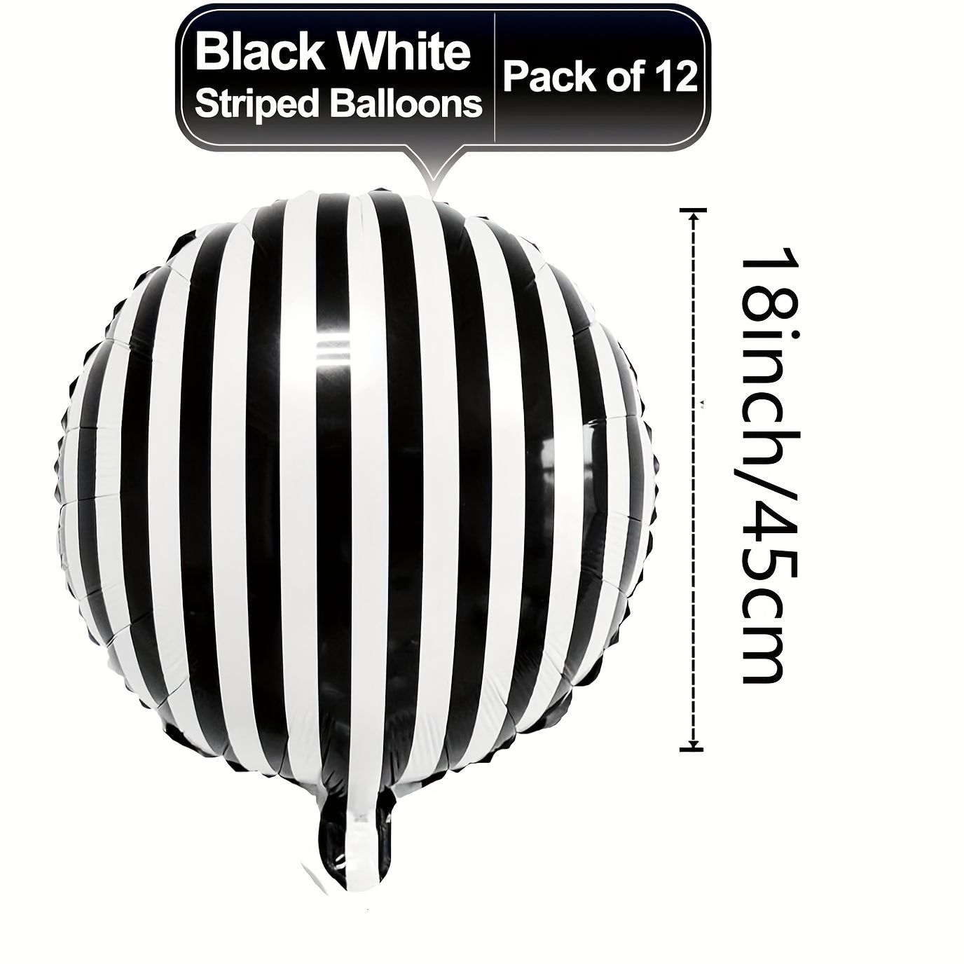 Image of A Set Of 12 Black And White Striped Balloons, Each 18 Inches, Perfect For Decorating Parties Such As Birthdays, Weddings, Engagements, Graduations, Anniversaries, And Father's Day