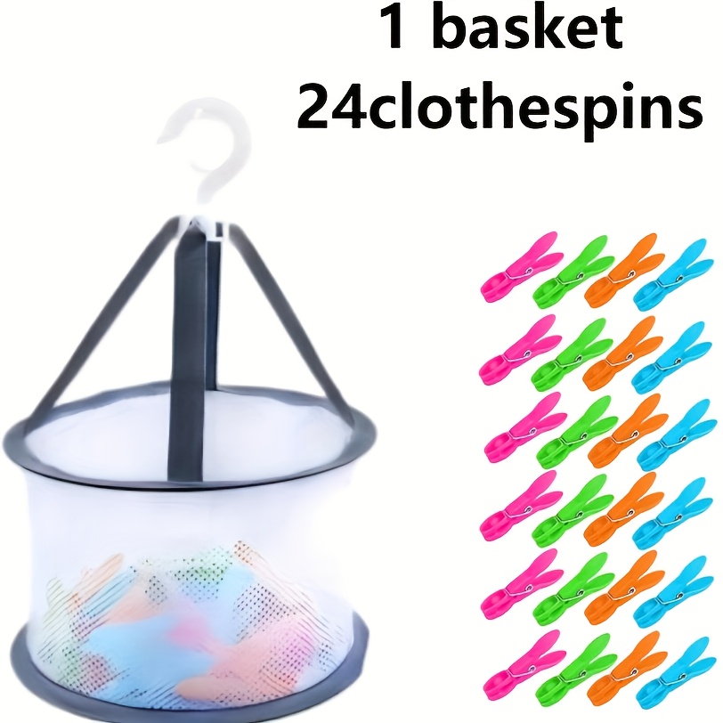 1 Storage Basket + 24 Plastic Hangers - Ideal For Clothes, Socks And Underwear, Laundry Organization, Laundry Baskets