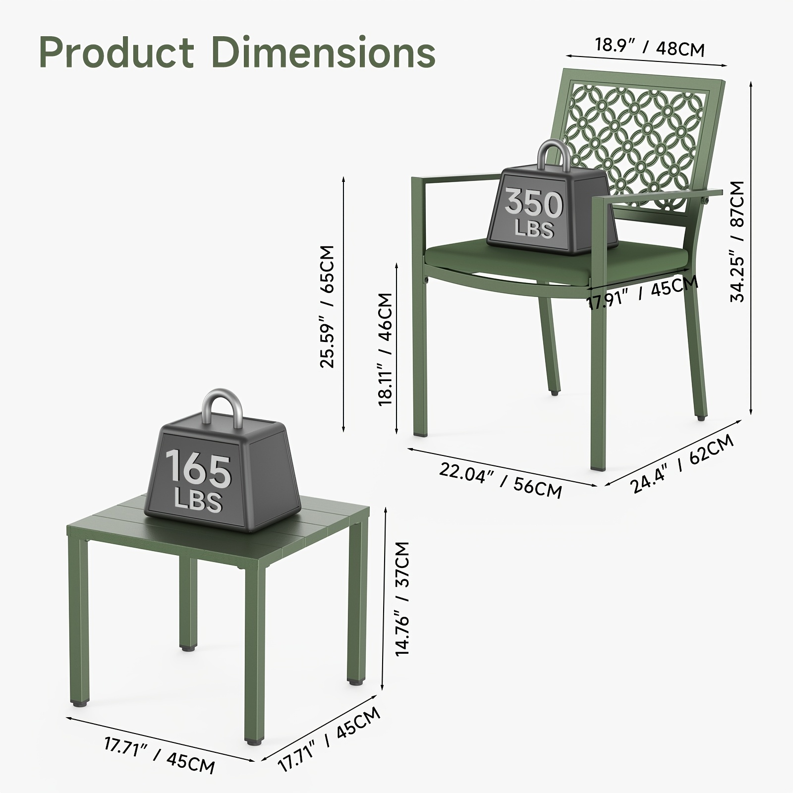3pcs Outdoor Bistro Set, Stackable Metal Steel Outdoor Table And Chairs, Waterproof Rustproof Patio Furniture Conversation Set for Porch Garden Balcony Backyard, Sage Green