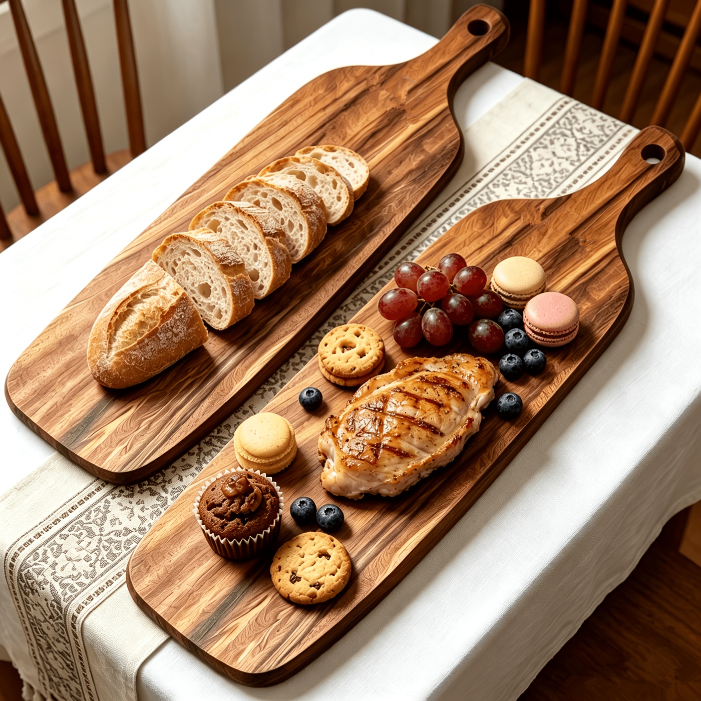 TEMU 2pcs Acacia Wood Serving Boards With Handles, Multi-functional Solid Wood Charcuterie Tray, Suitable For Serving Bread, Meats, Cheeses, And