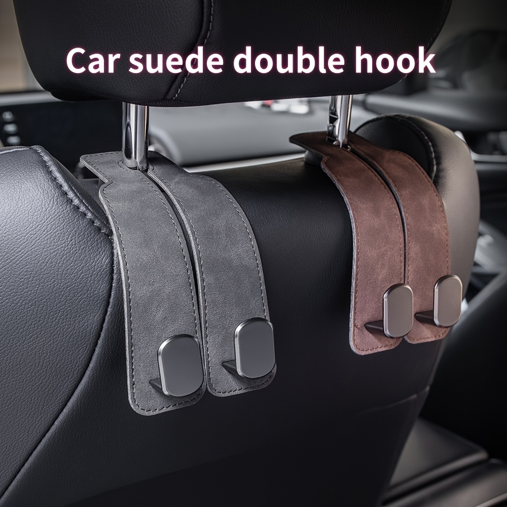 

1pc Universal Fit Leather Car Seat Back Hook, Double Suede Storage Hanger For Handbag And Items, Auto Headrest Organizer Accessory