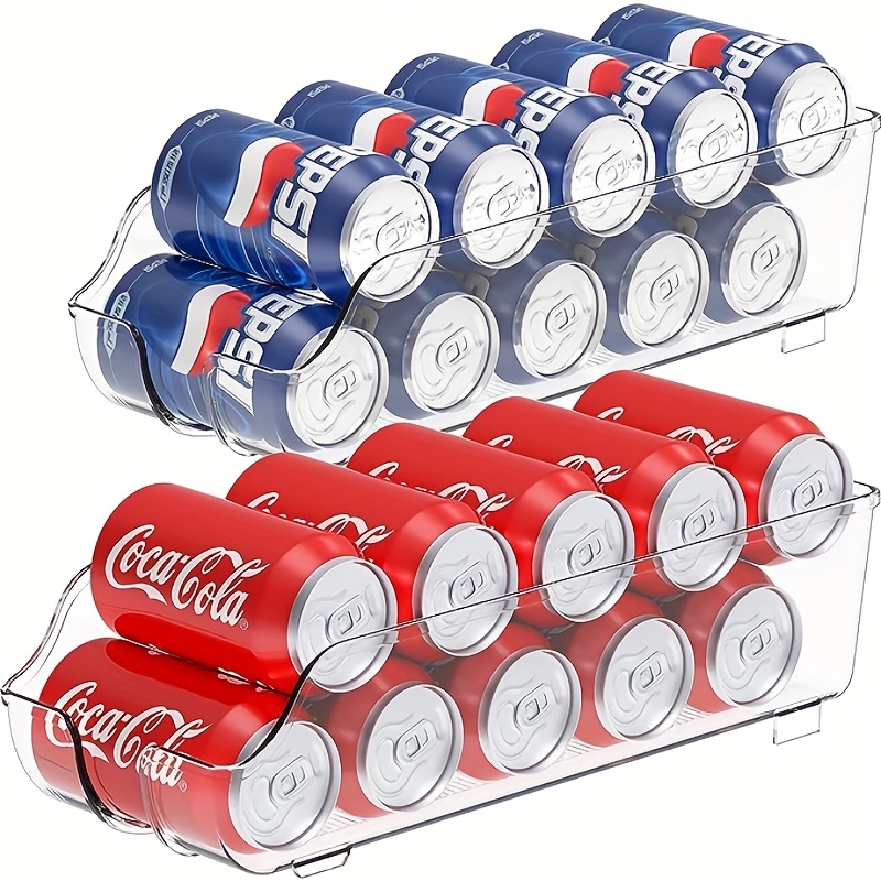 TEMU 2/4 Packs Transparent Plastic Refrigerator Organizers With A Drink Rack That Includes A Soda And Beverage Can Dispenser - Washable, Suitable For