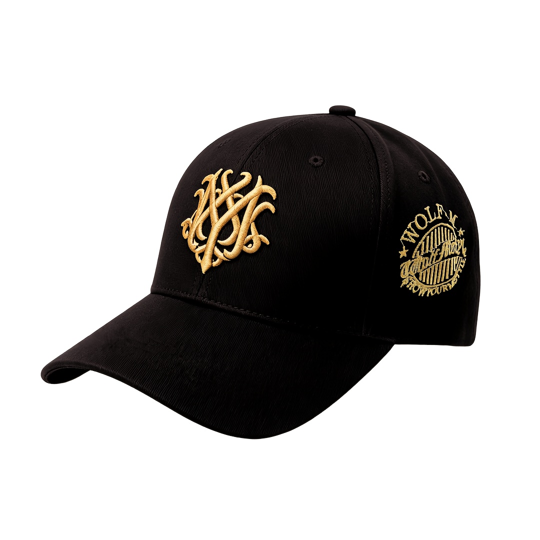 E-shop 1 Stück Verstellbare 3D Totem Stickerei Snapback Baseball Cap für Herren & Damen, Sportlicher Hip Hop Stil, Schwarz mit Goldener Stickerei,