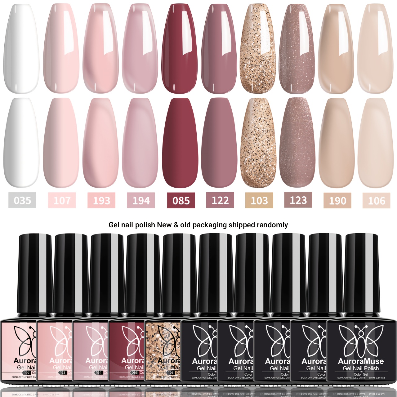 Image of Auroramuse Gel Nail Polish Kit - New & Old Packaging , 10 Colors For Salon Nail Art Design. Manicure Art Styles, Gel Nail Polish Set For Hands And Feet, Suitable For Christmas Gift To Women