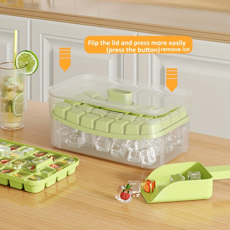 

Tray With Lid And Bin And Ice Scoop, Pop Out Tray, Trays For Freezer, Molds 2 Pack, Ice Maker Mold, Ice Lattice, Bpa Free, Easy Release Stackble Spill-resistant