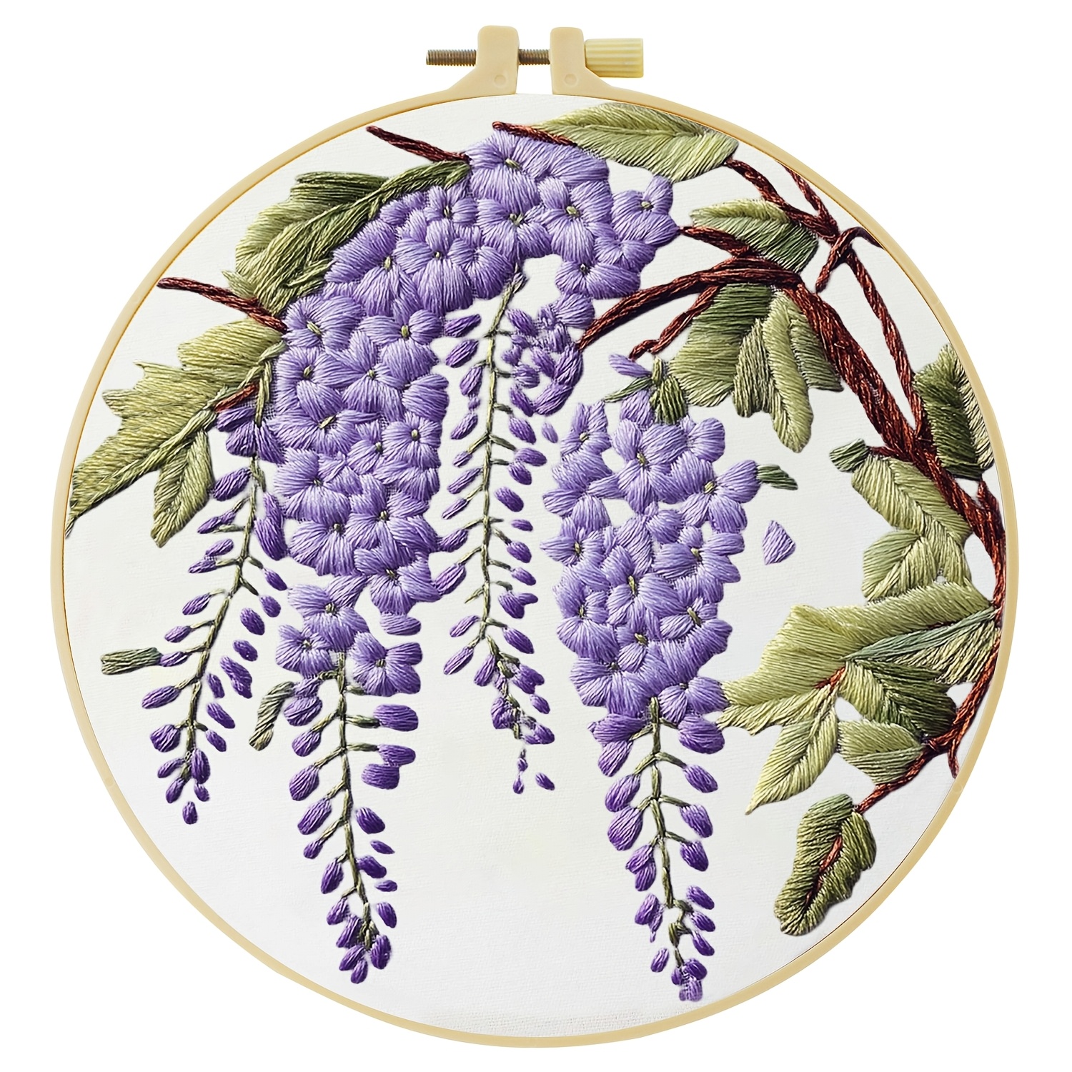 TEMU 1pc Embroidery Kit, 20x20cm/7.9x7.9inch, Wisteria Flower, Handmade Diy Embroidery Kit, Suitable For Diy Embroidery Lovers For Adult Beginners,