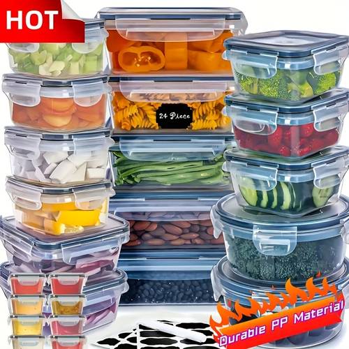 48pcs set food storage box set fresh keeping box with easy to lid 24 lids 24 containers sealed plastic container for use in food rooms travel outdoor picnics kitchen organization with labels and markers included