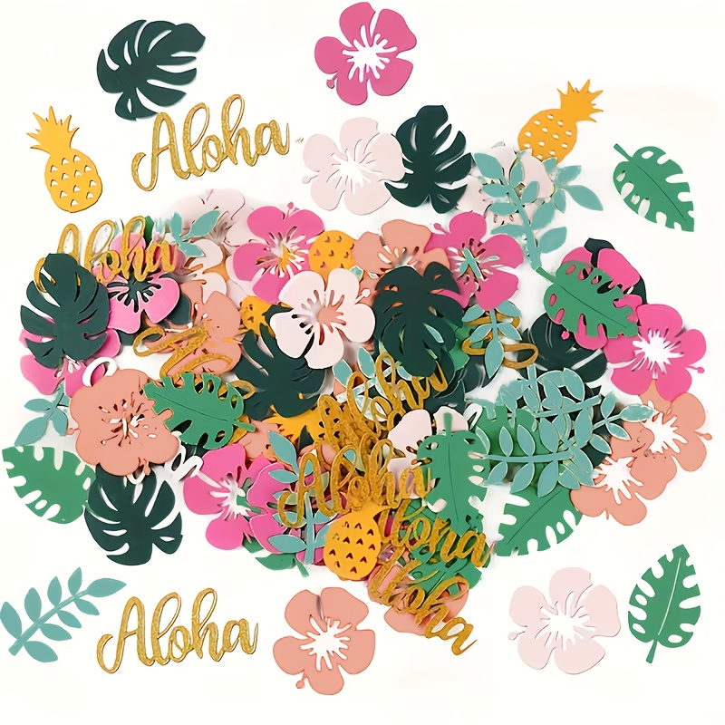 Image of 120pcs Of Hawaiian Luau Party Confetti Table Decorations - Summer Table Confetti With , Palm Leaves, And Pineapples For Aloha Hawaiian Luau Party Decorations, For Christmas, Halloween