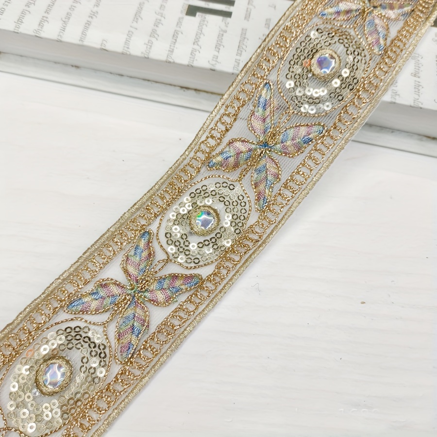 Vintage-Style Lace Trim with Sparkling Beads for Crafts
