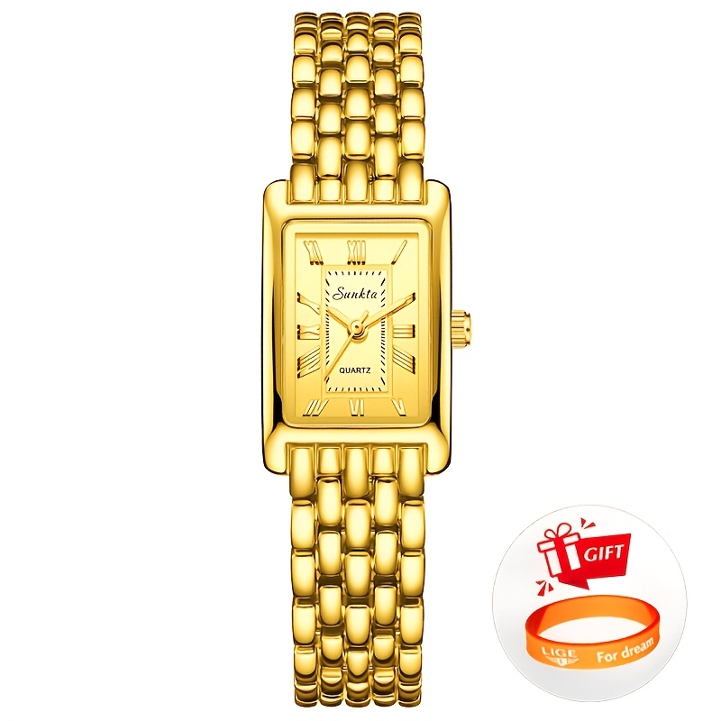 Image of Lige Elegant Women's Watch, Square Small Dial With Roman , Stainless Steel Strap, Casual & Wristwatch For Men
