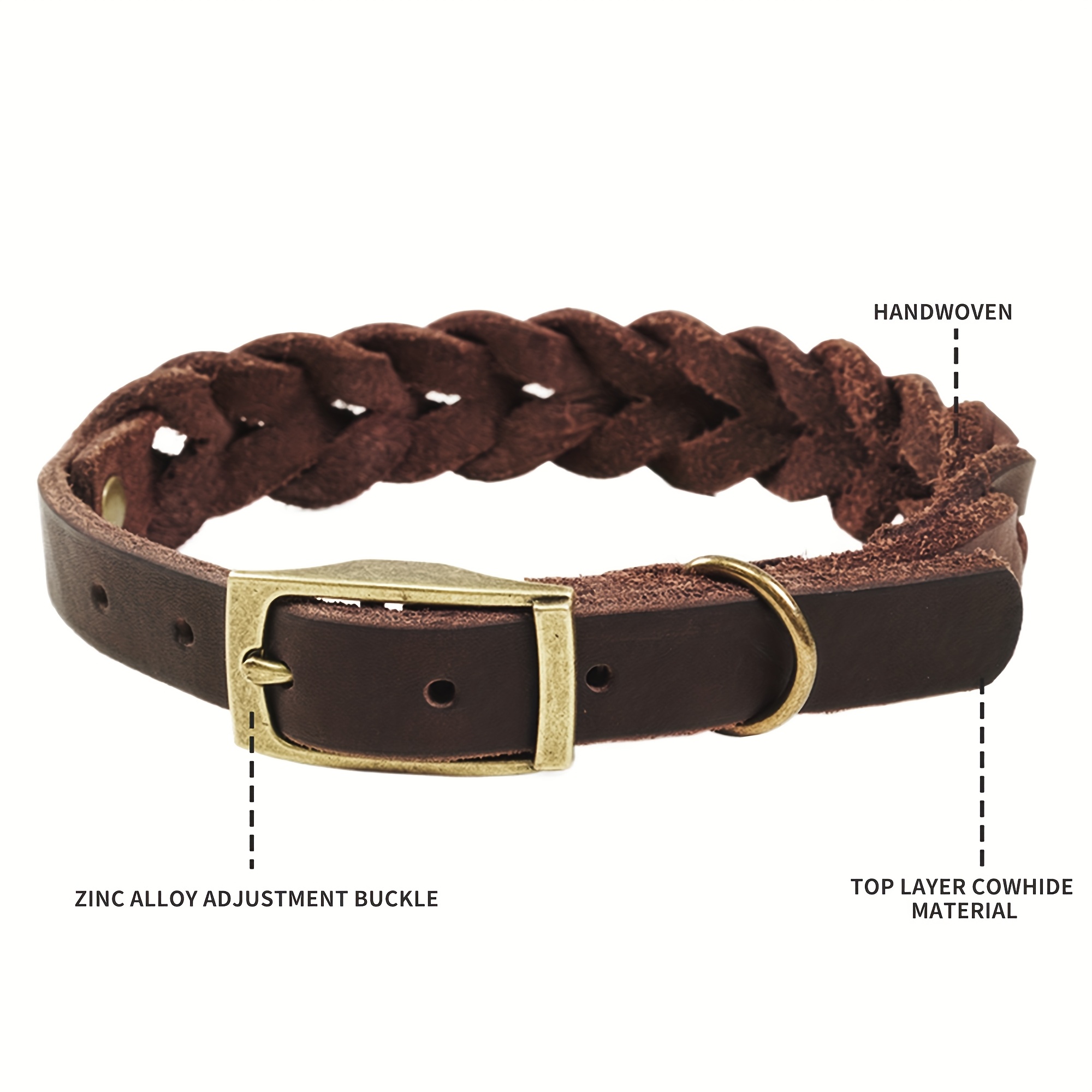 Weatherbeeta Geflochtenes Hundehalsband – Aus Leder & Baumwolle, Braun/navy, Mit Messing-Beschlägen & Namensschild