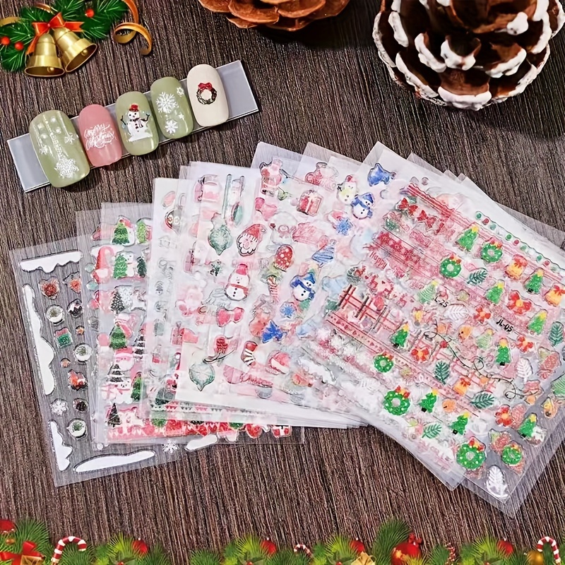 

30pcs Christmas Nail Art Stickers - Santa, Reindeer, Snowman & | Sparkling Self-adhesive Decals For Festive