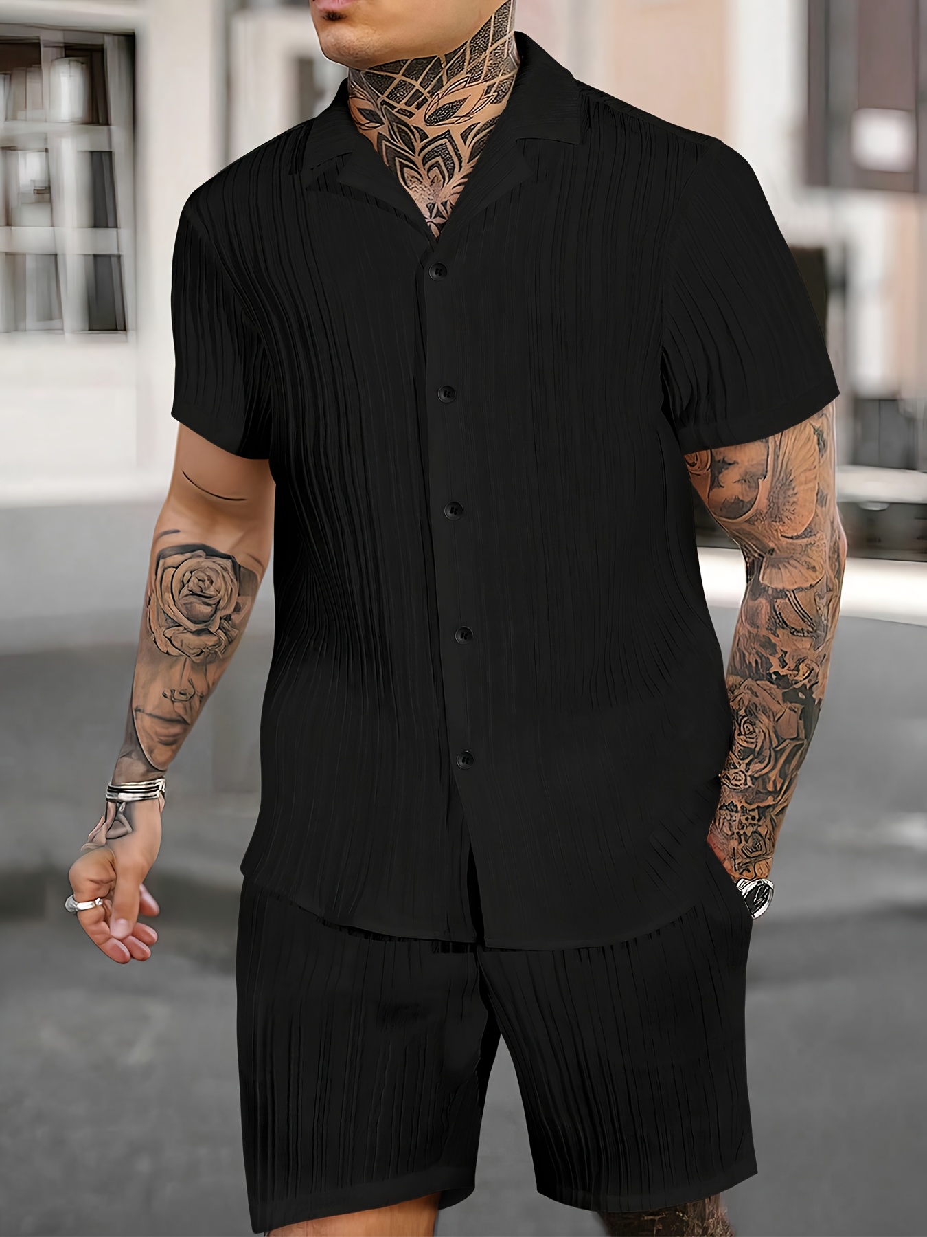 ensemble chemise short à rayures ondulées lété 2025 chemise Temu