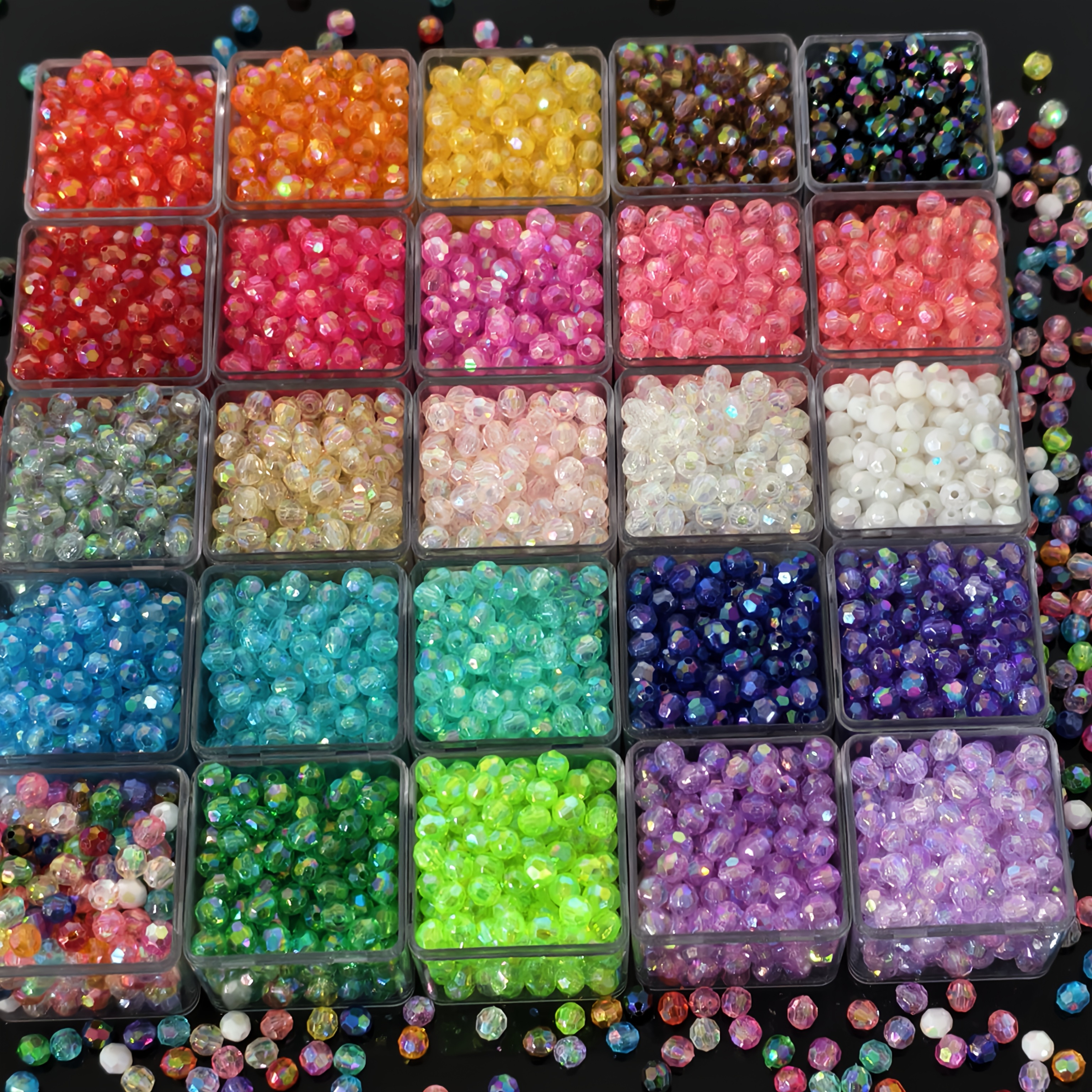 TEMU 199pcs 25-color Transparent Ab Acrylic Octagonal Beads 6mm, 25-color Mixed Pack For Diy Handmade Jewelry, Crafts, Sewing, And Decorative Beads.
