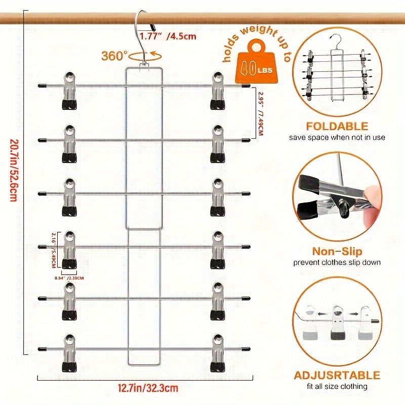 1pc multifunctional folding hanger 6 tier with clip pants rack skirt rack home   space saving clothes pants organizer details 1