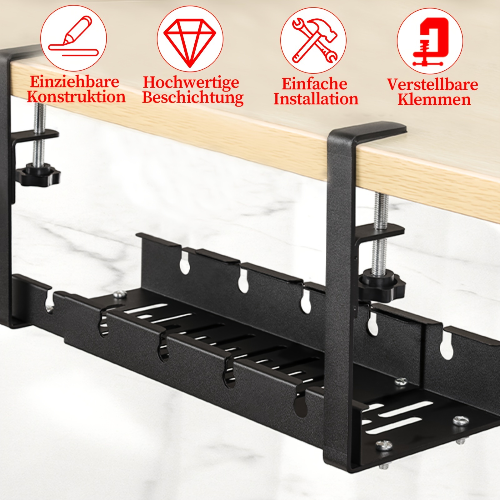 Kabelmanagementbox Unter Dem Schreibtisch – Weiß, 34x12x13 Cm, Mit Deckel & Klemmen, Für Büro & Zuhause