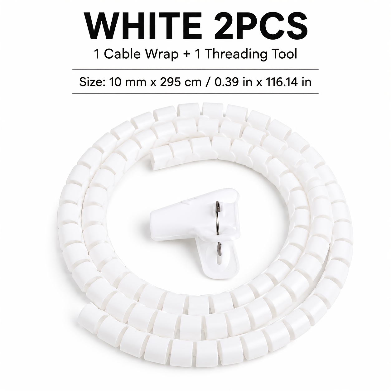 TEMU Juego de 2 protectores de cable en de PE de 10 mm x 295 cm, organizador de cables para computadora con clips para cables, para gestión de cables