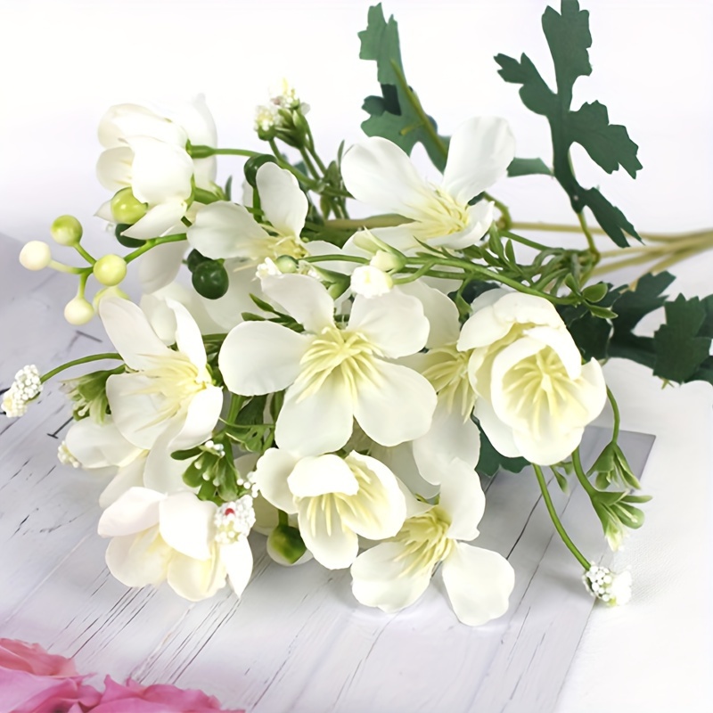 Cherry Artificial Flowers - 1 Bundle, Short Stem Fabric Cherries For Home & Outdoor Decor, Weddings, Parties, And Holidays
