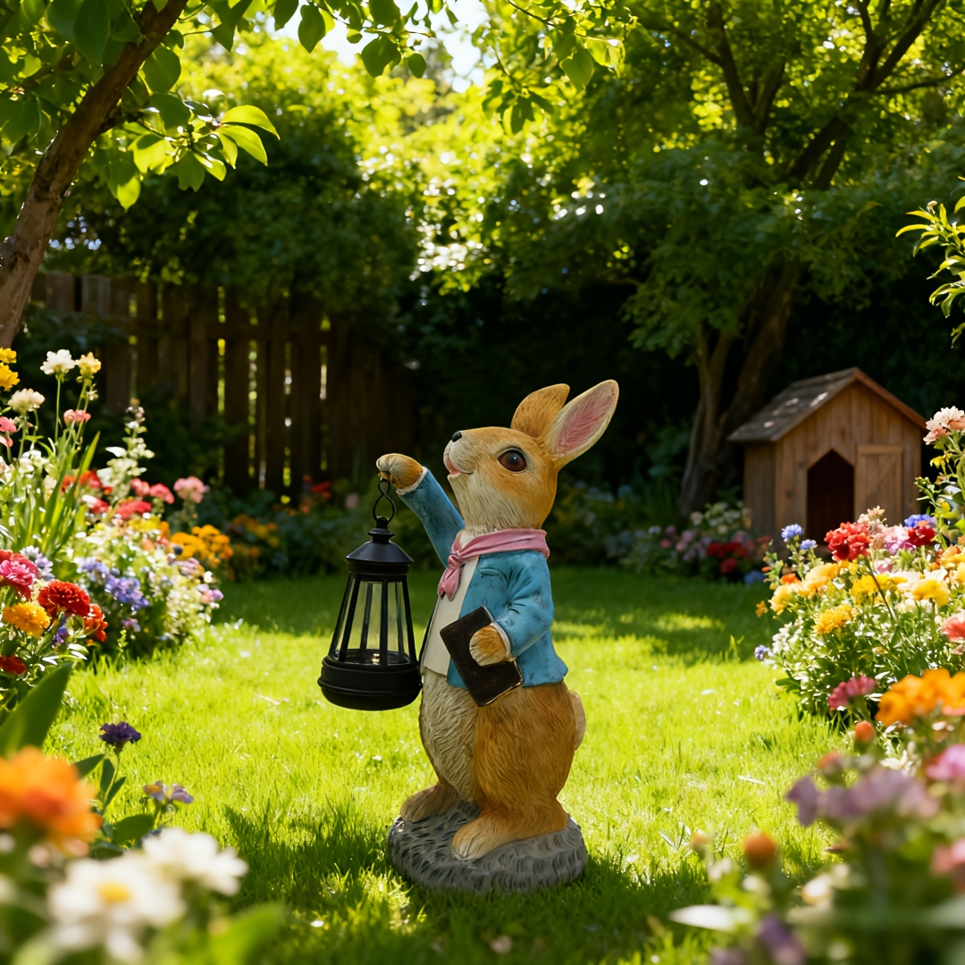 TEMU 1pc Of Solar-powered Couple Rabbit Decorative Light, A Cute Ornament, Perfect For Yard Decoration, Light, Resin Statue Lamp, Suitable For ,