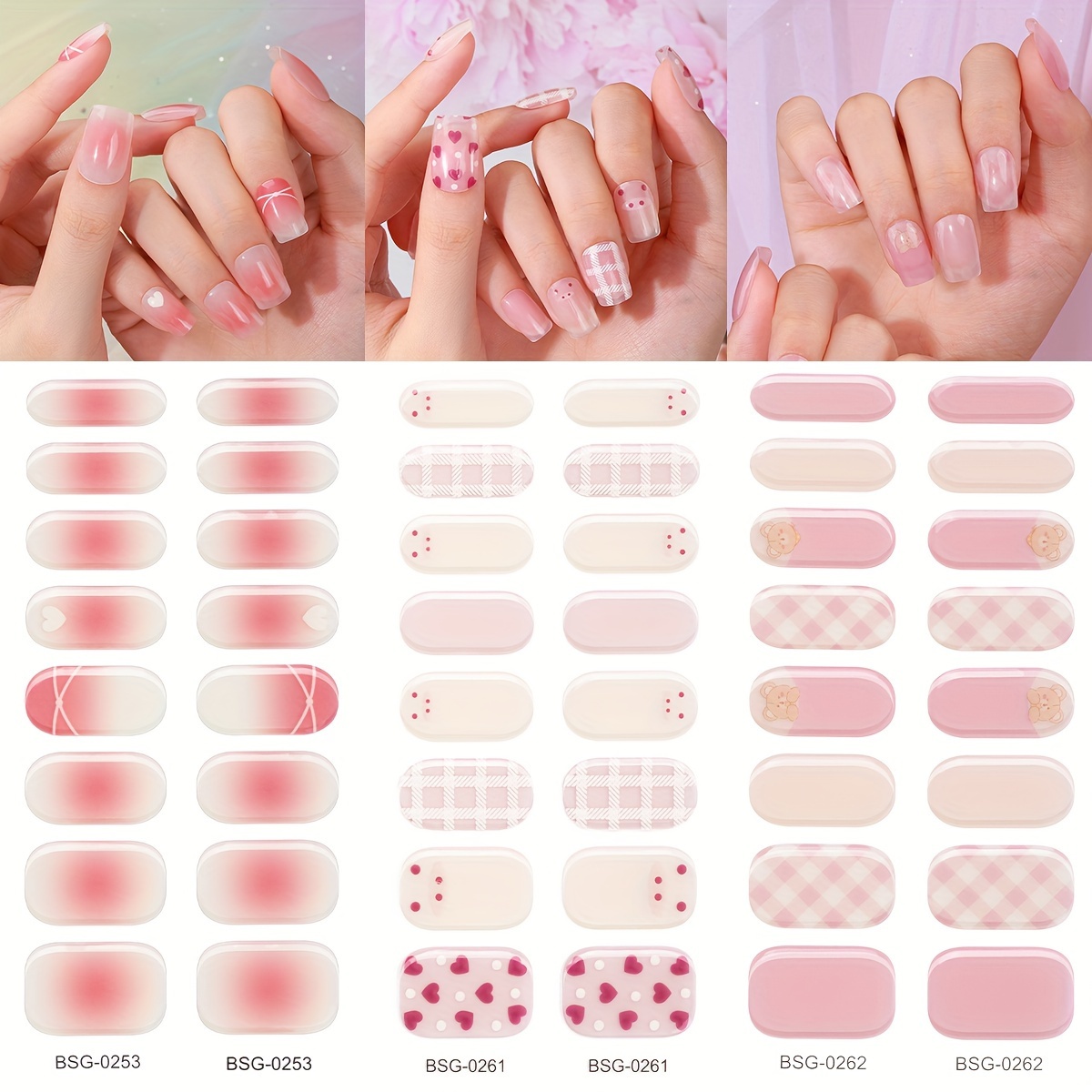 

Semi Cured Gel Nail Wraps, Heart Plaid Bear Design Semi-cured Gel Nail Strips-works With Any Nail Lamps, Salon-quality,long Lasting,easy To Apply & Remove