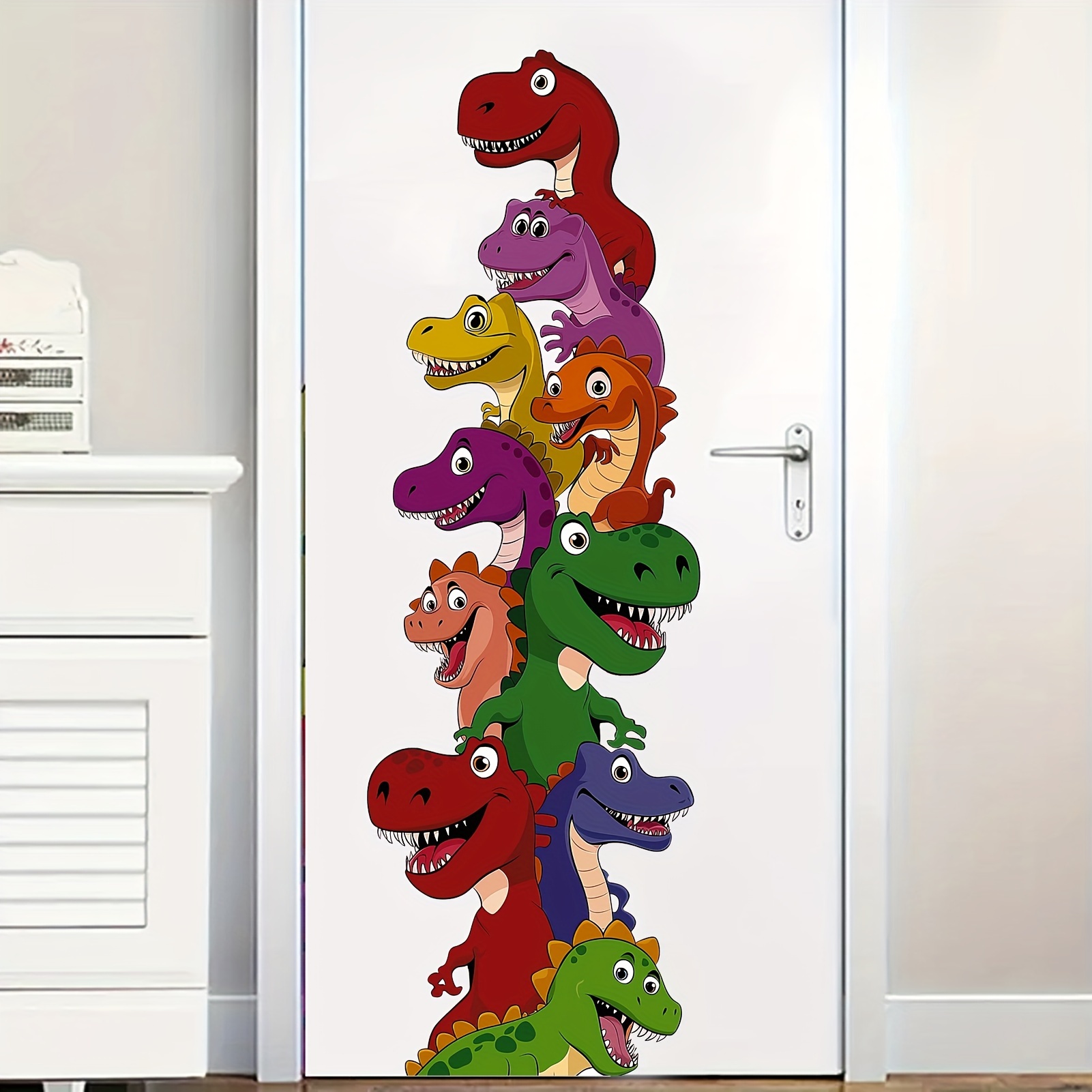 

Vinyl Dinosaur Wall Decals - Removable Peel & Stick Dinosaurs Behind The Door Mural Art For Bedroom & Living Room Decor