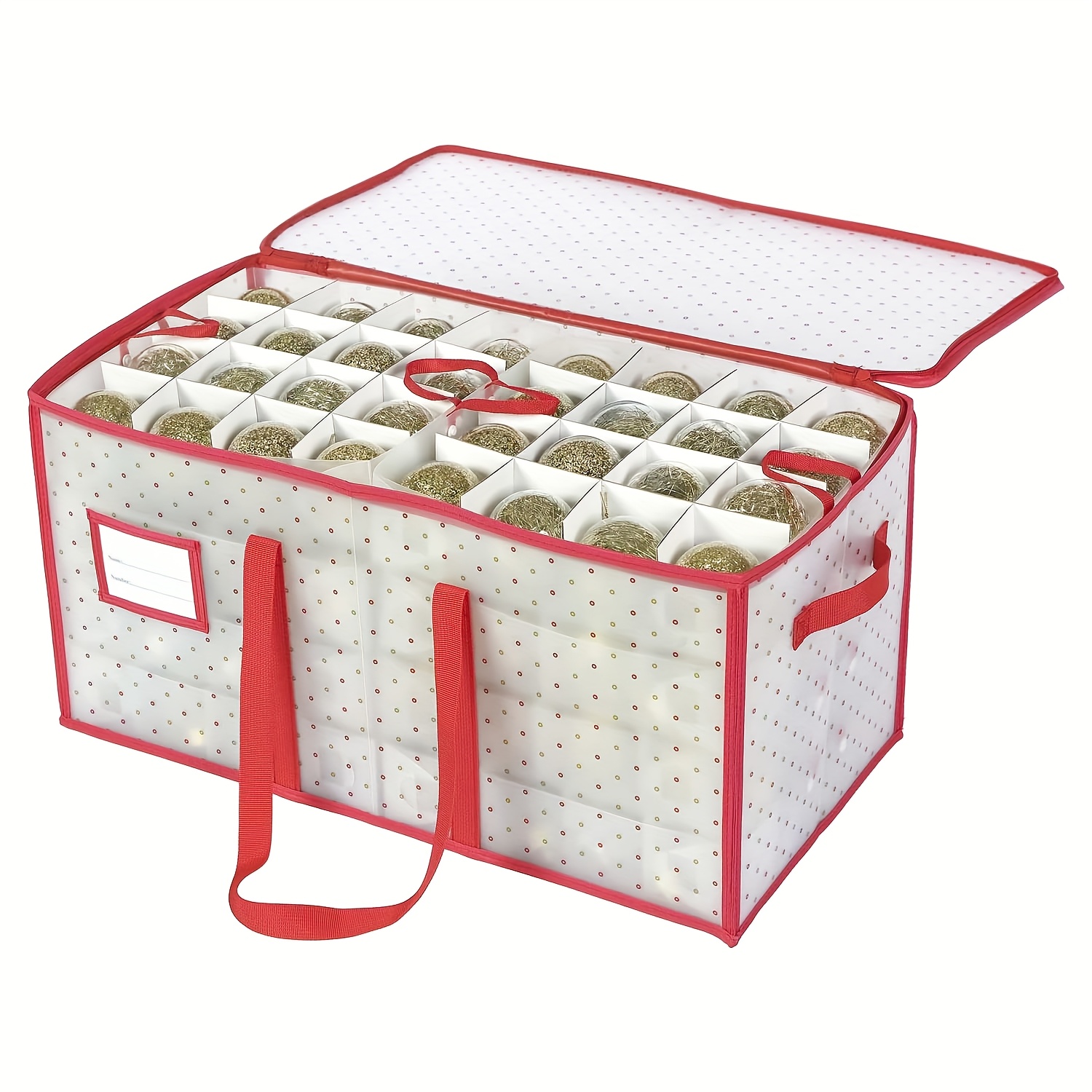 Plastic Christmas Ornament Storage Box With Dual Zipper Closure - Box Contributes Slots For 128 Holiday Ornaments 3 Inch - 128 Holiday Ornaments (128)