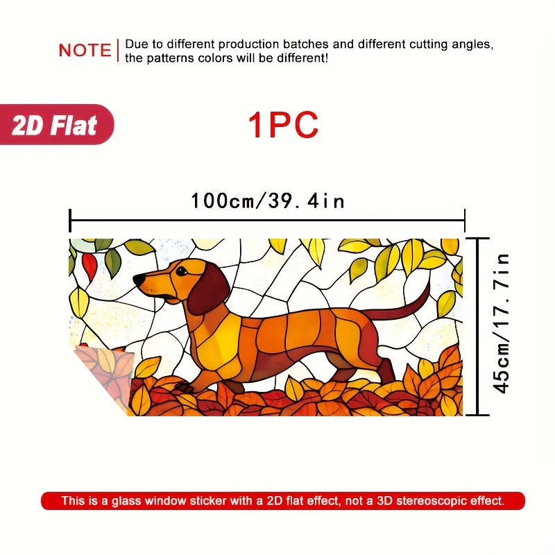 TEMU 1 stuk 2D Platte Raamsticker Herfstbladeren en Hond Glas-in-lood Raamfolie, Statische Sticker voor Deur en Raamdecoratie, 39.4 x 17.7 inch,