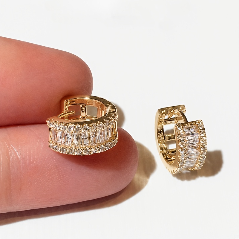 TEMU Boucles d'oreilles créoles plaquées CZ pour femme READKISS - créoles avec pierres CZ, d'avril, adaptées pour les fêtes, les vacances, les tenues