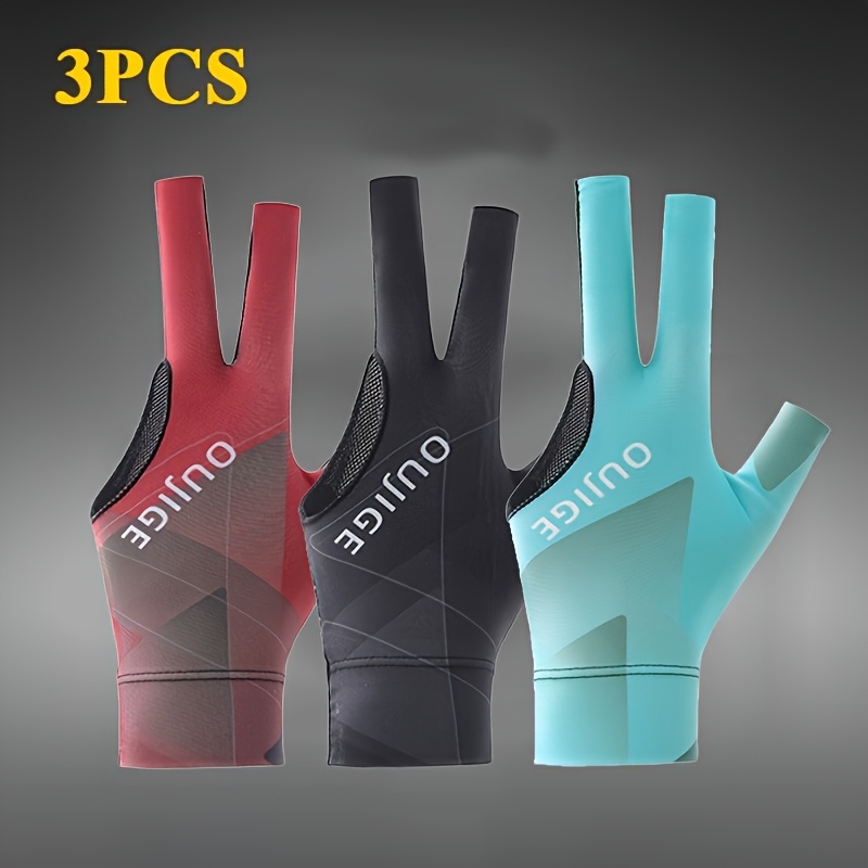 TEMU 3pcs Unisex Professional Snooker Gloves With Full Fingers, Anti-slip, Durable, High Elasticity, And Breathable For Billiards