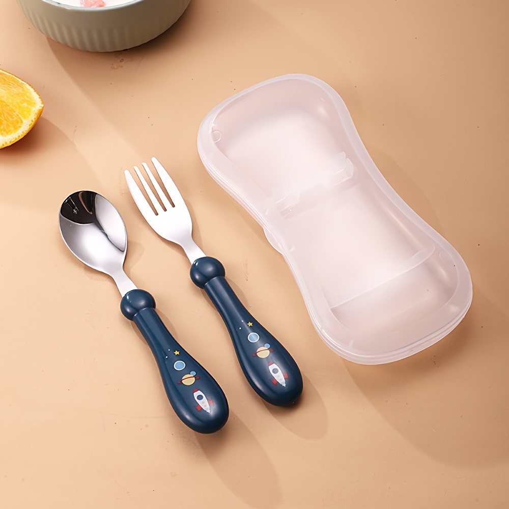 Image of 2pcs Children's Cutlery Set (spoon/fork) - Suitable For Baby Utensils, Gift, Knife, Fork, Spoon
