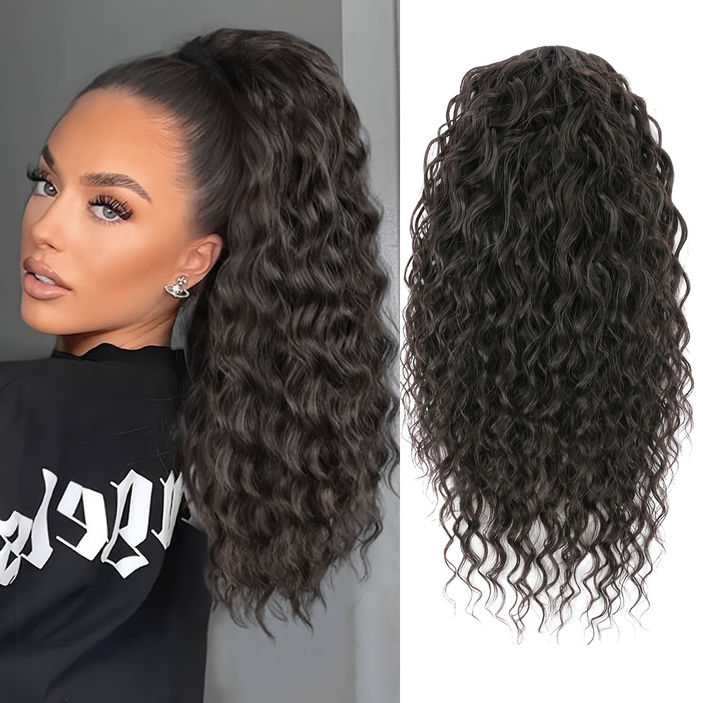 Image of Ponytail Extension 14 Inch Curly Wave Synthetic Drawstring Ponytail Clip In Hair Pony Tail