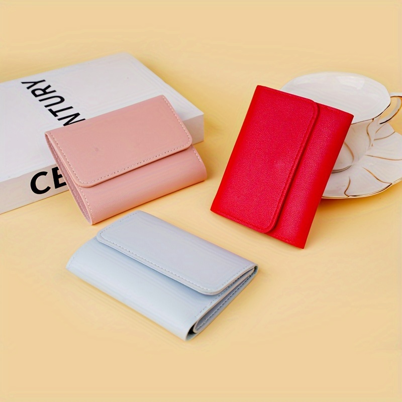 

Slim Candy-colored Wallet For Ladies, Mini Card Holder, Convenient Carry Organizer, Soft Pu Leather Coin Purse With Snap Closure