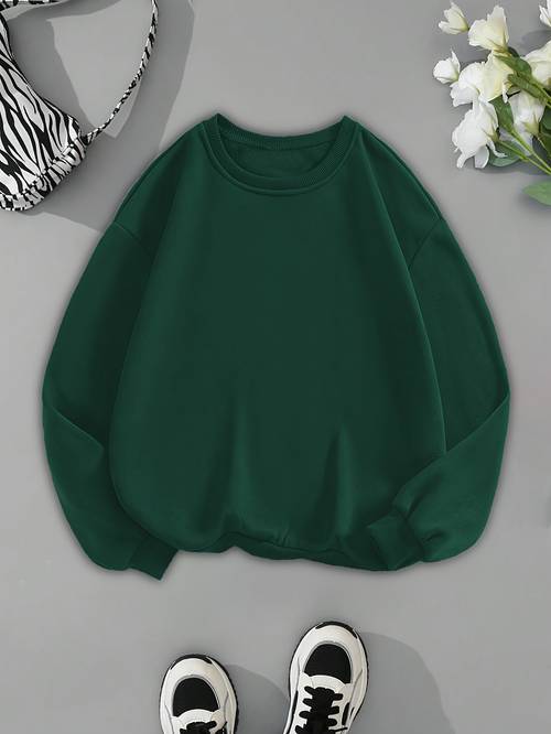 womens long sleeve sweatshirt thick warm pullover sweater for fall winter non transparent machine washable everyday athletic top cozy indoor outdoor sweater in emerald green womens clothing cute sweatshirts casual wear high round neckline comfortable fabric