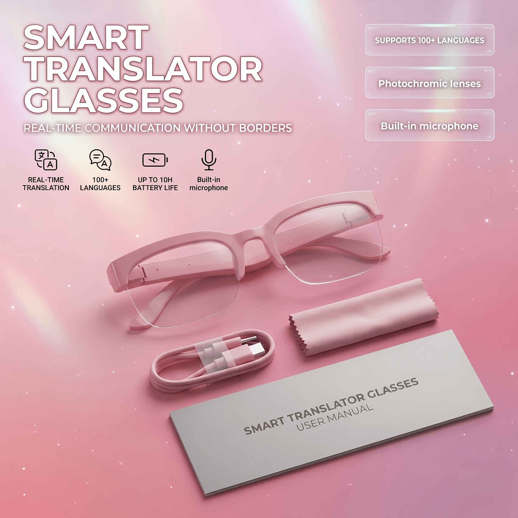 TEMU Smart Glasses With Ai Translation, Wireless Audio Sunglasses, Photochromic , Open-ear Wireless Speakers, Calling Eyewear For Driving, Cycling,