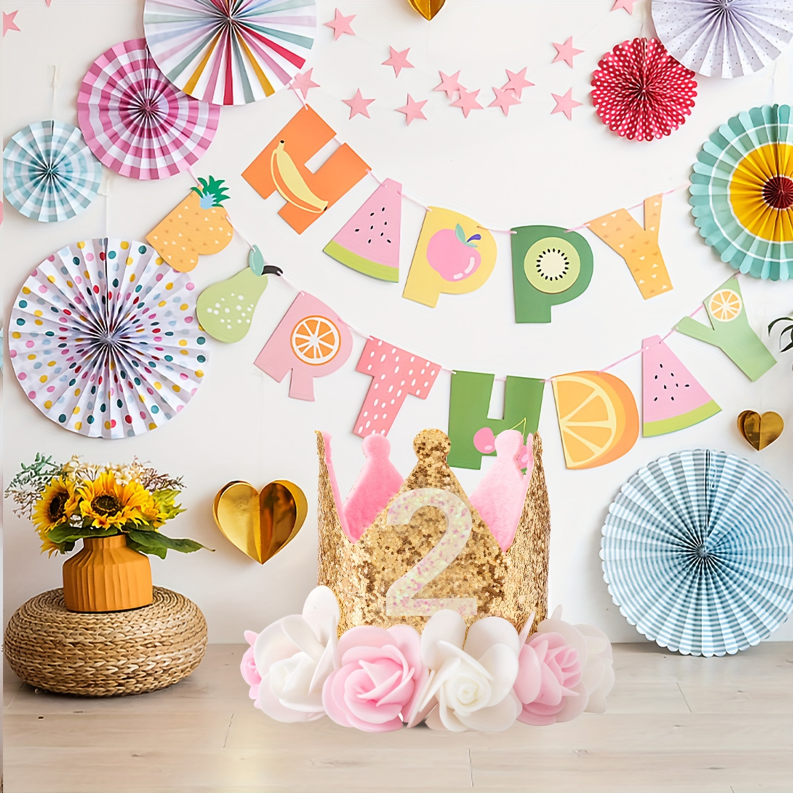 Sombrero de fiesta de cumpleaños para bebé, diadema de corona de princesa,  decoraciones de cumpleaños de 1, 2 y 3 años, suministros para fiesta de primer  cumpleaños