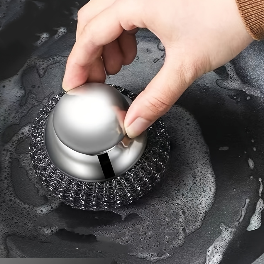 

New Stainless Steel Kitchenware Pot Brush Wire Ball Kitchen Household Cleaning Brush Pot Handle Dishwashing Wire Brush