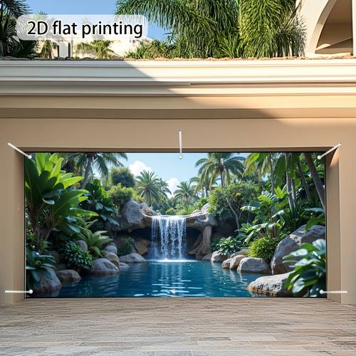 Artikelbild 1 stück 2d-flachdruck-wasserfall-garagentor-banner - lebendige tropische mit üppiger und stürzender wasserfall, große stoffabdeckung für die außendekoration, einfache installation, für hochzeiten, partys und besondere ereignisse, außendekoration für events | exotische atmosphäre dekoration | -funktion, wasserfall-garagentor-abdeckung-dekorationen