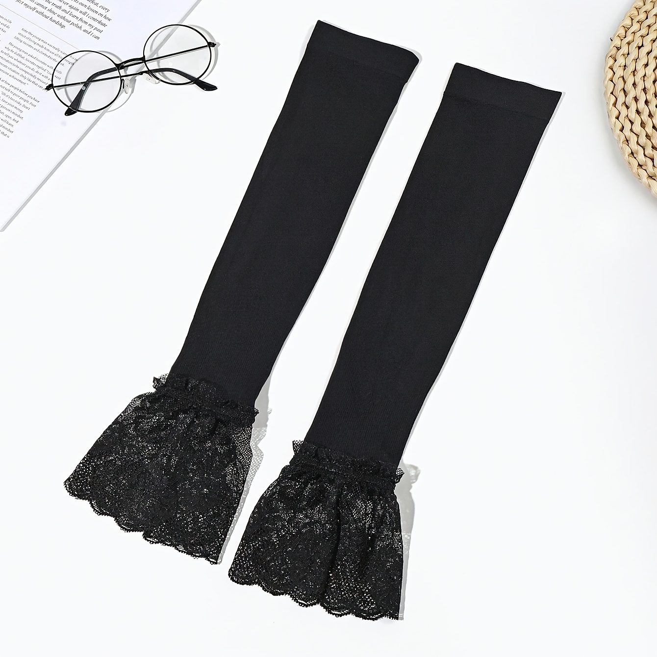 E-shop 1 Paar Damen Langarm-Überzüge - Elastische Sommer-Sonnenärmel mit Spitzenbesatz, Leichter Atmungsaktiver Stoff für Outdoor Urlaub am Strand, 4