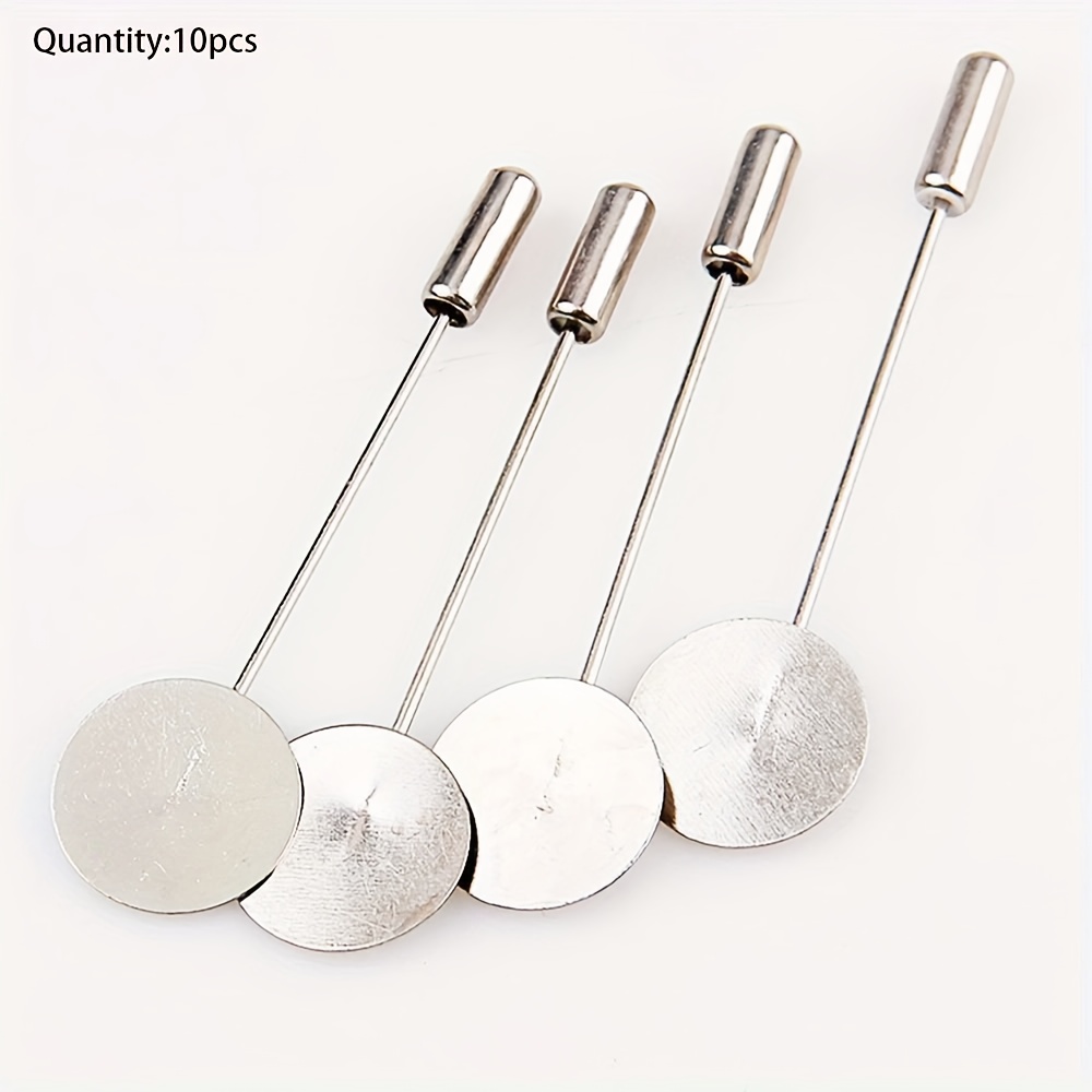 10pcs Flat Brooch Stick Pin Round Tray Lapel Pin Bulk Hat Pin Scarf Silvery Brooch Needle Suitable For Craft Suit Tie Hat Scarf Making Accessories