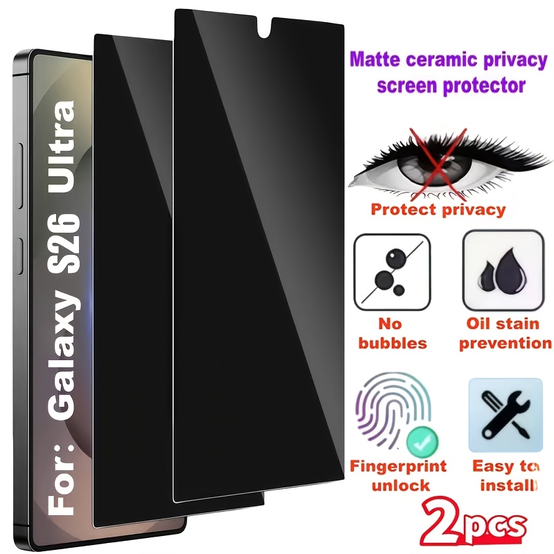 E-shop 2 Stück Matte Sichtschutz Keramik Schutzfolie, Vollständige Abdeckung, Anti-Spionage, Einfache Installation. Geeignet für Samsung Galaxy S26