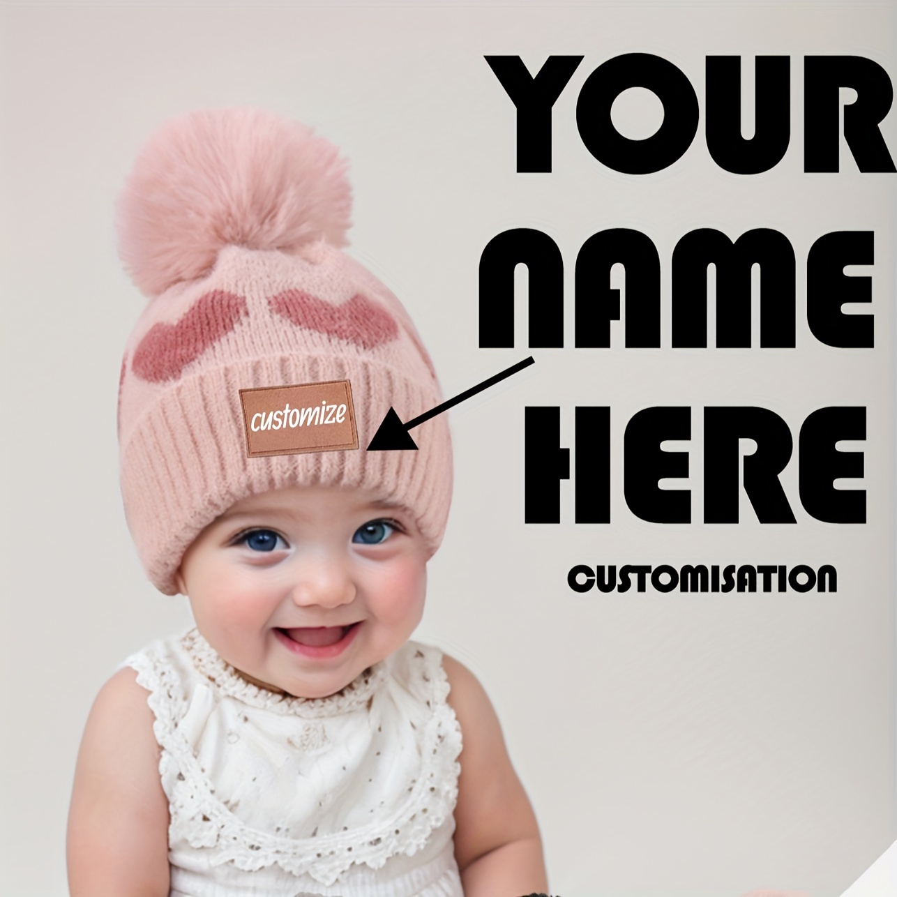 

Customizable Text Knitted Children's Beanie With Pom Pom - Soft & Comfortable Cute Acrylic Hat, Hand Washable, Stretch Fit 0-3 Years - , Ideal For Fall/winter & Birthday Occasions