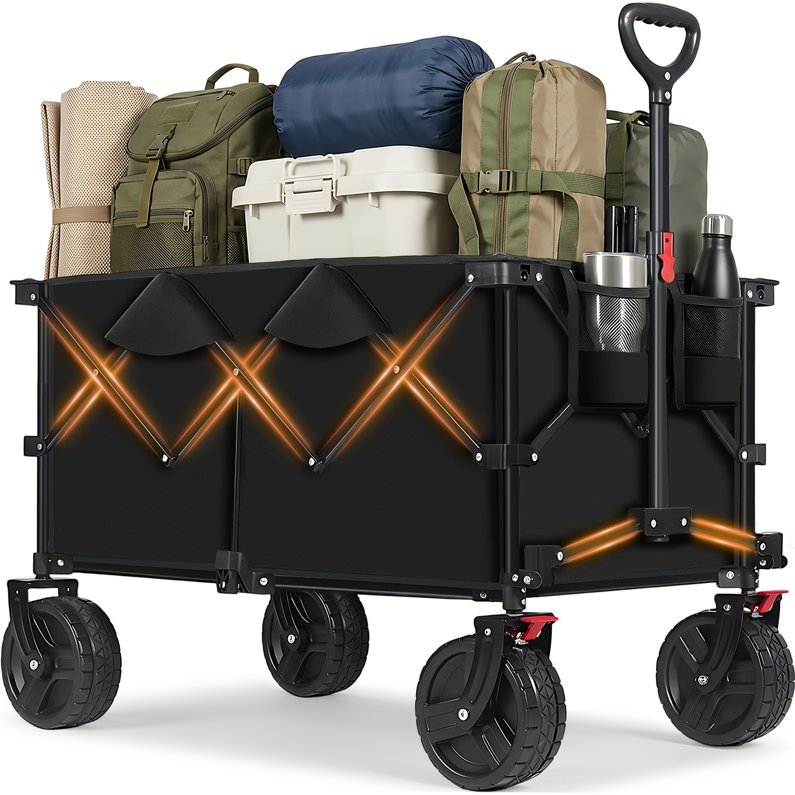 Xxl Plus Folding Wagon 200l 200kg Capacity, Utility Wagon With 17x10 Cm All Terrain Wheels & Brake, Patented 4 Way Folding System, Multi Purpose Cart For Beach, Camping, Garden, Sports & Outdoor