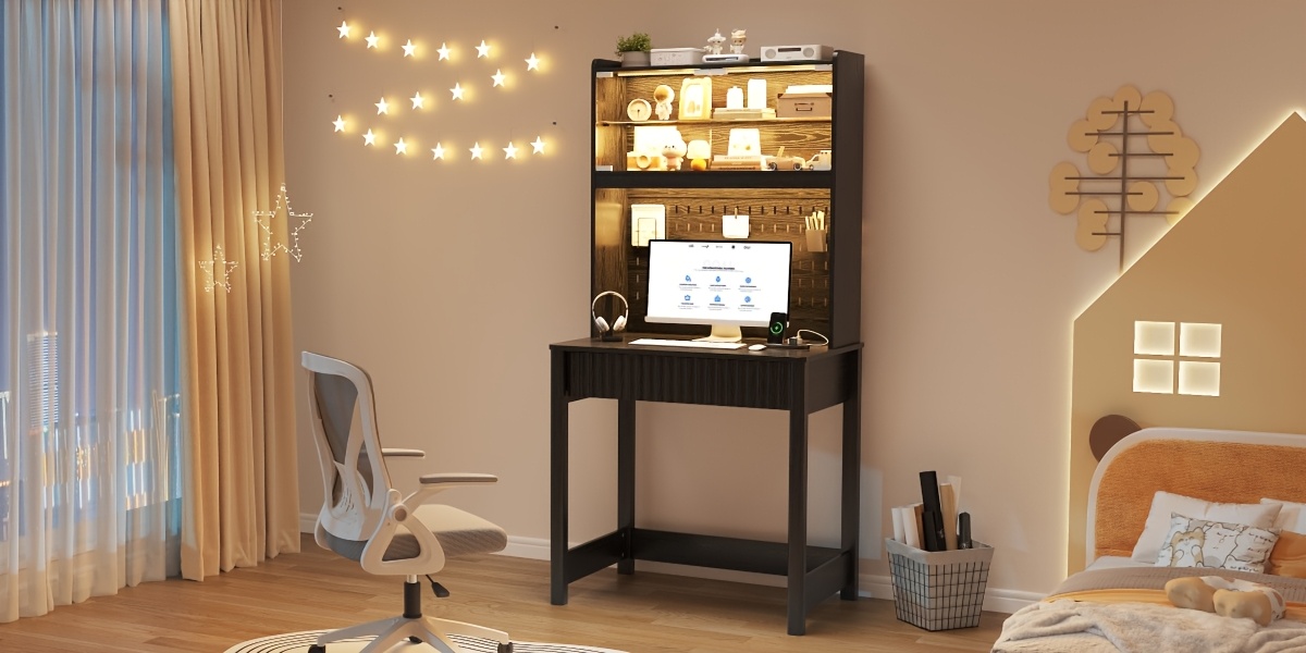 HWB Modern Computer Desk with Pegboard, 64