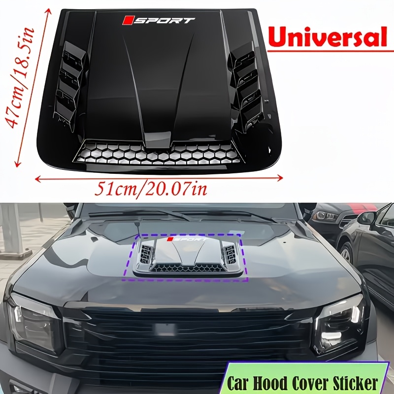 TEMU 1pc High-gloss Black Abs Plastic Car Hood, Sport Style Vent Cover With Air Vent Design - No Drilling Required, Peel And Stick Installation,