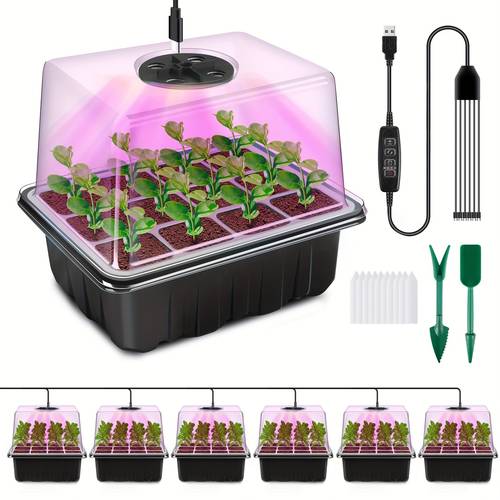 seed starter tray light 6pcs 4pcs seed starter kit with timing controller adjustable brightness thicken seedling starter trays with humidity domes heightened lids with drainage holes to facilitate