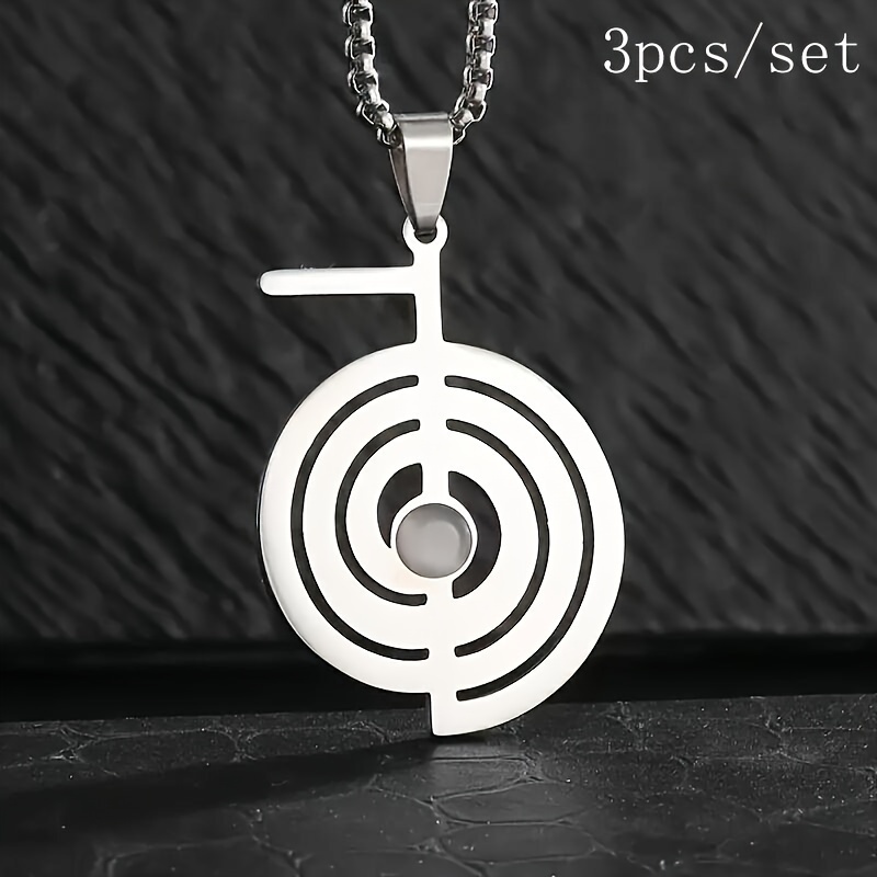 

3pcs/set Cho Ku Rei Necklace Pendant Stainless Steel Geometric Protection Amulet Jewelry For Women