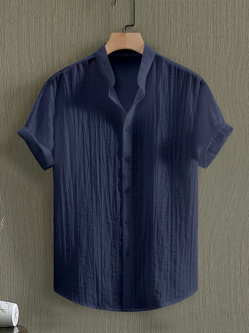 mens summer solid sheer short sleeve casual stand collar - Temu mens summer solid sheer short sleeve casual stand collar - Temu